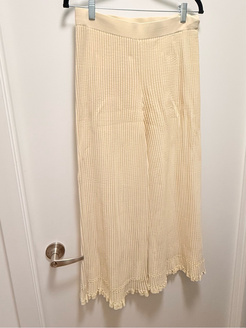 Theory Crema Cream Ottoman Ribbed Knit Wide-Leg Culotte Pants Size L
